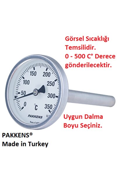 Pakkens Çap Ø63mm 500 C° Derece 15 Cm Arkadan Dalma Boylu Termometre, Paslanm...