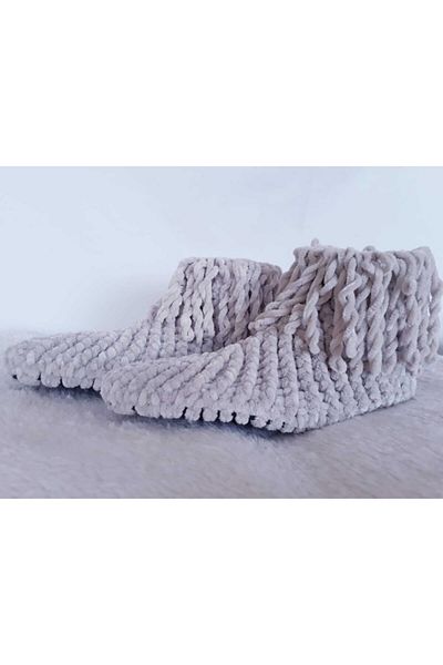 Universal Women's Gray Hand Knitted Handmade Eye Nuru Felt Based Home Shoes