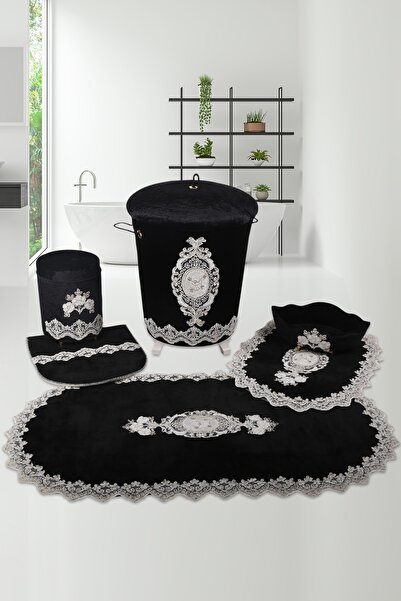 Bonny Home Exclusive Siyah 6 Prç Dantelli Banyo Kirli Çamaşır Sepeti Seti  Ba...