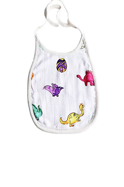 MAMMA VIA BABY Unisex White Dınos World Baby Bib
