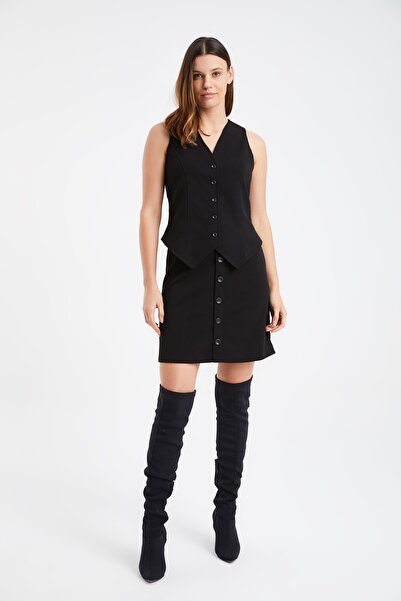 Laranor Дамски черен креп елек с класическа кройка