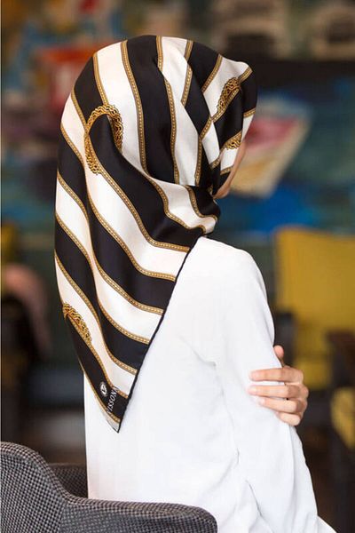 Vissona Γυναικείο Twill Μεταξωτό Κασκόλ Μαύρη Κρέμα