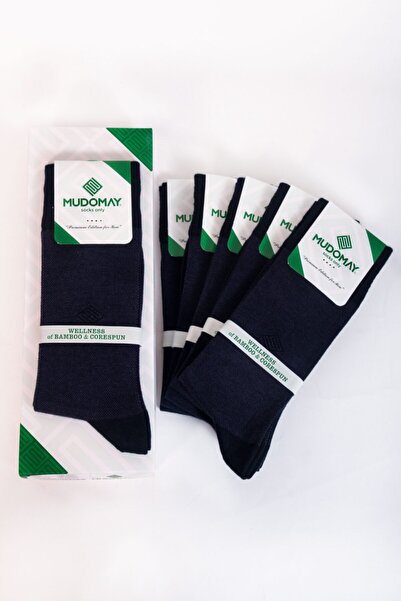 mudomay 6'lı Dikişsiz Bambu Corespun Mevsimlik Lacivert Erkek Çorap 26347