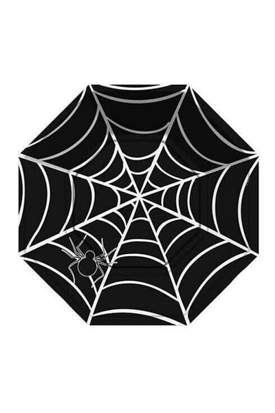 PiCare Black Spider Plate for Halloween and Feast - Octagonal Pack: 8-