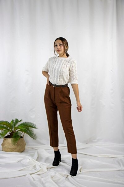Quzu Women's Brown Belted Carrot Pants