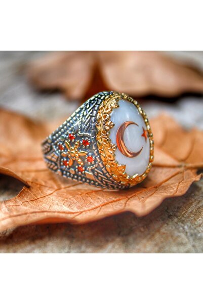 Senin Silver Erkek Gümüş Sedef Taşlı Türk Bayraklı Oval Yüzük