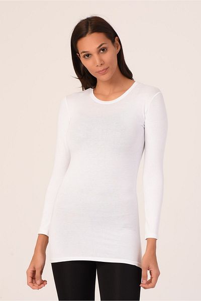 DISENTIS MODEST Long Viscose White Body - Round Neck and Long Sleeve