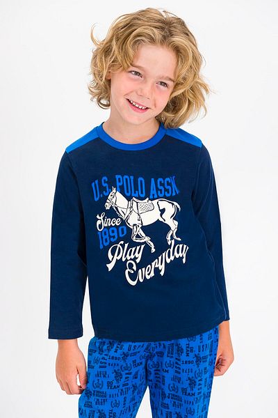 U.S. Polo Assn. Baza. Set de pijamale pentru băieți, cu licență Polo Assn, albastru marin