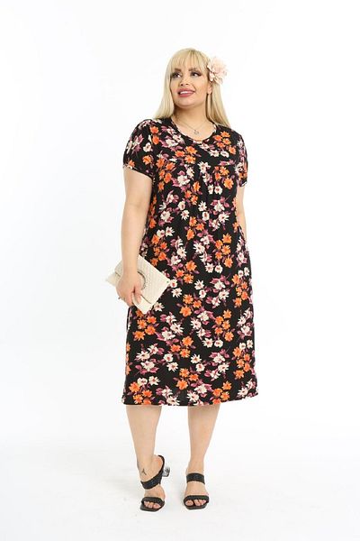 Şirin Butik Women's Black Robe Floral Patterned Casual Viscose Dress