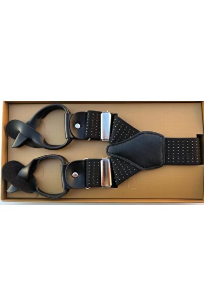 KemerSepeti Düğmeli Siyah Puantiyeli Pantolon Askısı