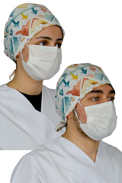 FRM Doktor Hemşire Aşçı Bonesi, Cerrahi Bone %100 Pamuk, Maske Için Düğme Ve ...