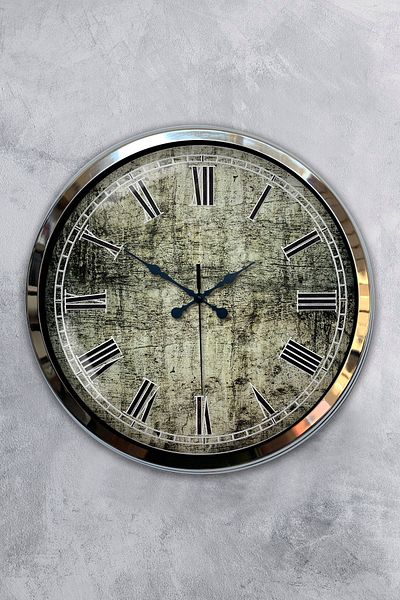 Kasva Concept 40 cm Chrome Metal Antique Roman Wall Clock