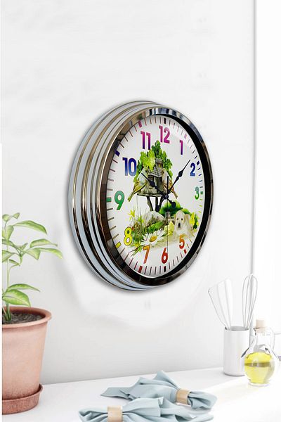 Kasva Concept Gift Decorative 40 cm Chrome Metal Natural Life Wall Clock