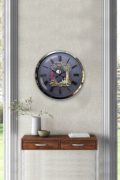 Kasva Concept Cadou 40 Cm Ceas de Perete Luna din Metal Cromat