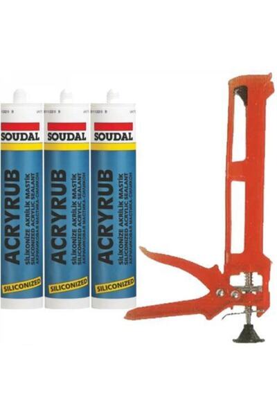 Soudal Acryrub Silikonize Mastik Beyaz (3 Adet) + Silikon Tabancası