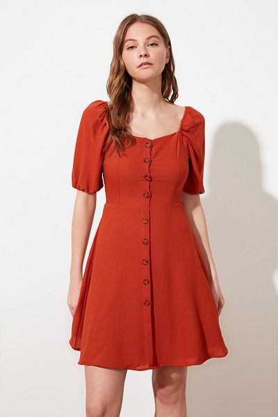 Trendyol Collection Tile A-line Balloon Sleeve Mini Woven Dress TWOSS20EL2314