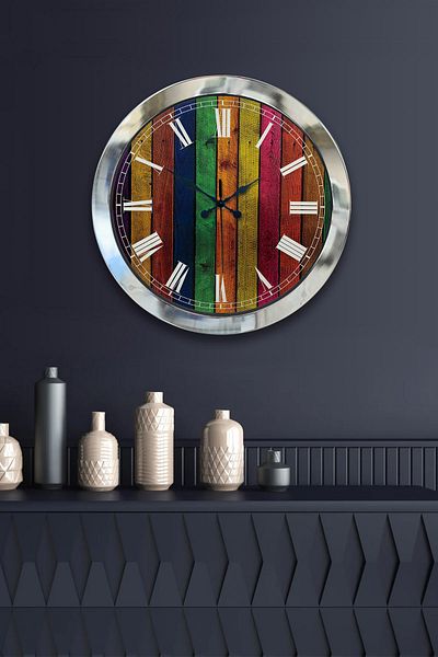 Kasva Concept 36 cm Chrome Metal Color World Wall Clock