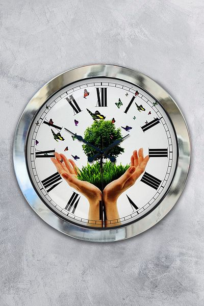 Kasva Concept Gift 36 cm Chrome Metal Climate Themed Wall Clock