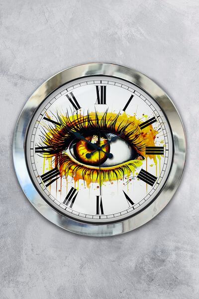 Platin Saat هدية ساعة حائط عين معدنية من الكروم مقاس 36 سم