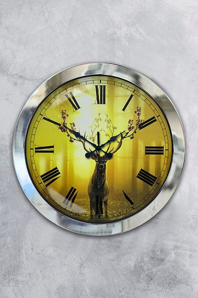 Kasva Concept Gift 36 cm Chrome Metal Deer Wall Clock