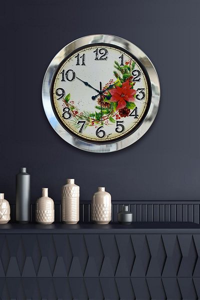 Kasva Concept Gift 36 cm Chrome Metal Flower Wall Clock
