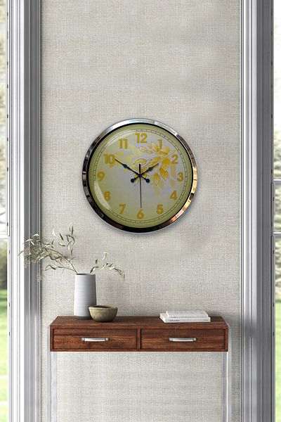 Kasva Concept 40 cm Chrome Metal Yellow Wall Clock Gift