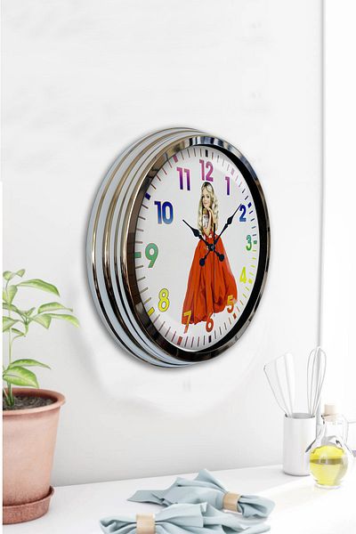 Kasva Concept 40 cm Chrome Metal Young Girl Wall Clock