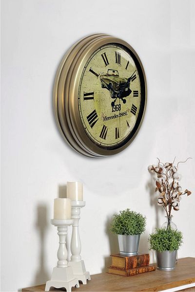 Kasva Concept 40 cm Antique Metal Antique Car Wall Clock