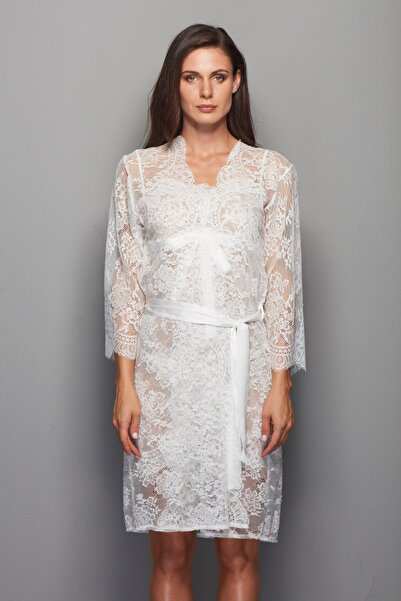 MİSS CLAİRE Kadın Ekru 91-066 Dantel Sabahlik