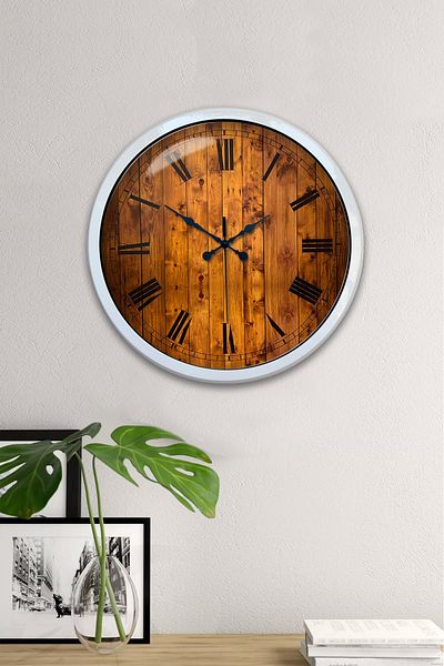 Kasva Concept 40 cm White Metal Wood Look Wall Clock