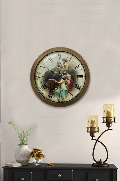 Kasva Concept Gift 36 cm Antique Metal Woman Figure Wall Clock
