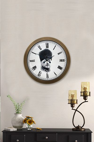 Kasva Concept Gift 36 cm Antique Metal Ataturk Wall Clock