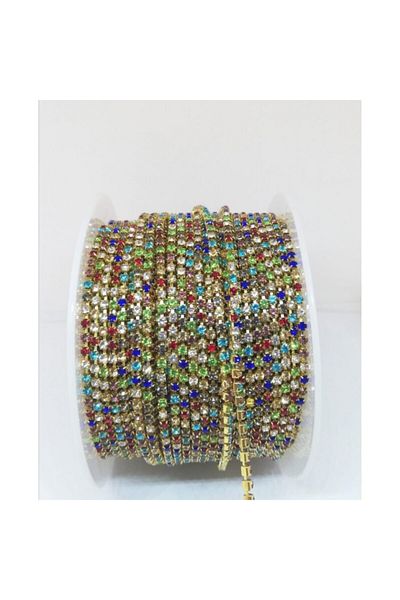 yiğit aksesuar Ss8-2 Mm Crystal Glass Stone Συμπαγής λωρίδα Μικτό χρώμα 3 μέτρα