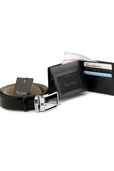 Pierre Cardin Men's 100% Leather Belt Wallet Card Holder Set Suit Groom Dowry Set - Wallet Set