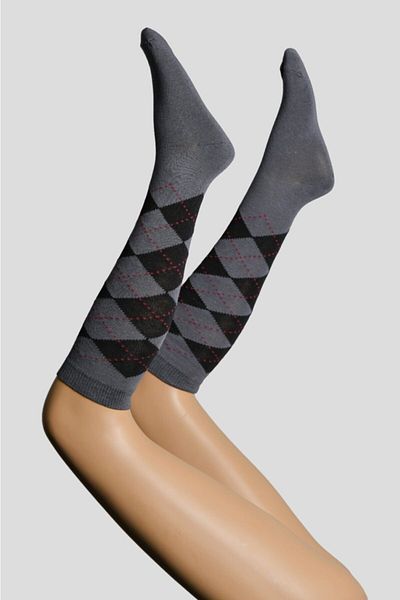 Lateks Çorap 3-Piece Plaid Knee-Length Women's Socks - Smoke