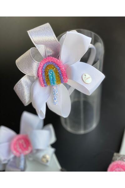 QUEEN AKSESUAR Girl's Colorful Summer Special Design Lollipop Candy Ice Cream Glitter Sequin Shiny Crown Slippers Buckle Set of 3