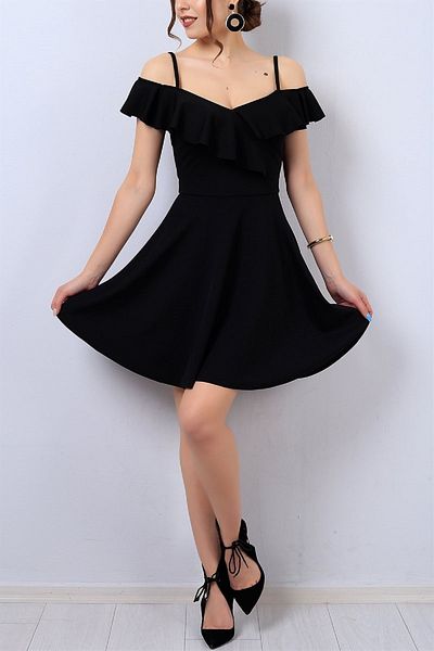 Secret Passion Lingerie Rochie neagra marime mini cu guler colorat si bretele subtiri