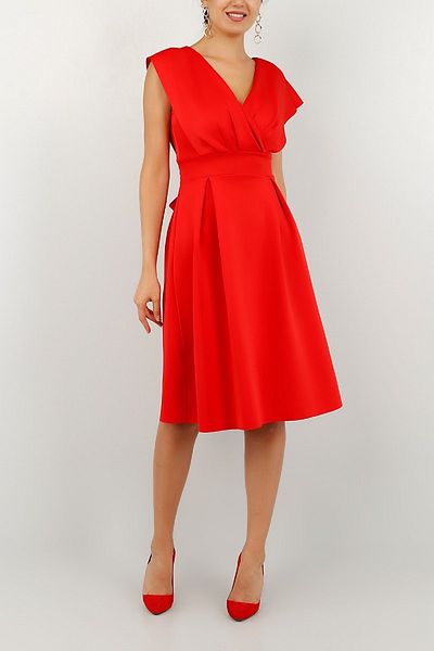 Secret Passion Lingerie Red Self-Belt Pleated Medium Length Evening Dress Night Engagement Graduation Dress 632 74040