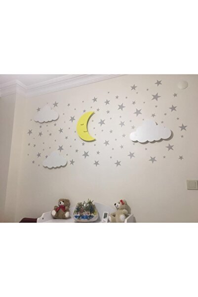 Ahşap 3 Bulut Ve Ay Gece Lambaları