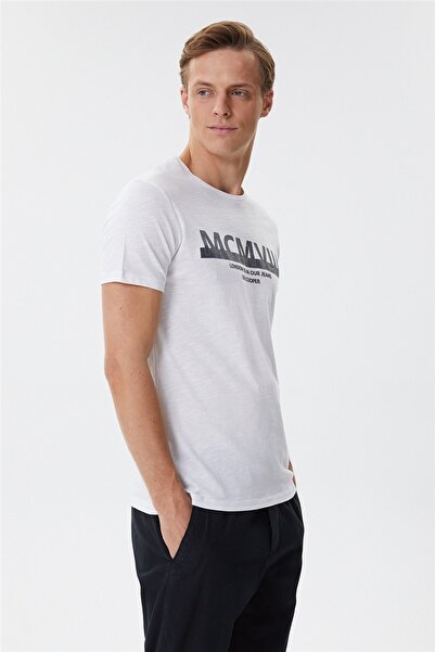 Lee Cooper Ανδρικό μπλουζάκι με λαιμόκοψη - Λευκό