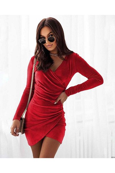 Secret Passion Lingerie Red Flexible Velvet Fabric Double Breasted Detailed Long Sleeve Mini Dress 582016 663