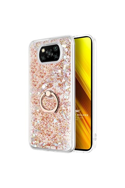 Microsonic Xiaomi Poco X3 Pro Kılıf Glitter Liquid Holder Gold