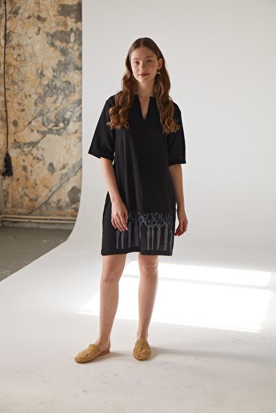 Handarte Nature فستان كاجوال قطن أسود نسائي