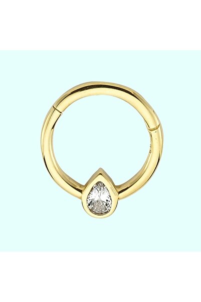 Sembol Gold Altın Halka Piercing Damla Tektaş 14 Ayar