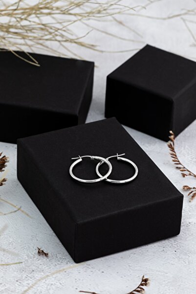 Cenova Jewelry 14 Ayar Altın Beyaz Renk Klasik Halka Küpe 23 mm