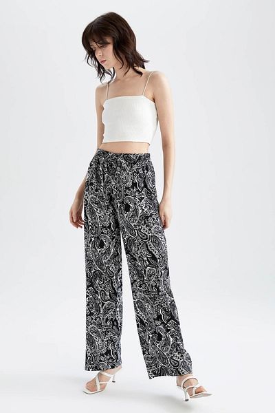 DeFacto Traditionelle Florida-Hose aus Viskose mit hoher Taille und weitem Bein und Taschen