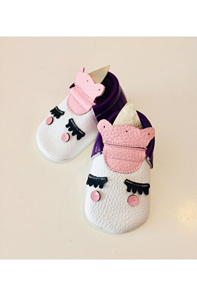 Çizmeli Kedi Kız Bebek Unicorn Temalı Hakiki Deri Makosen