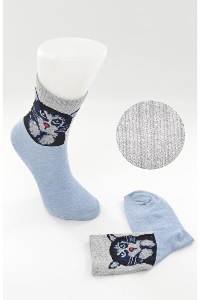 Flora Women's Silvery Cat Patterned Socks