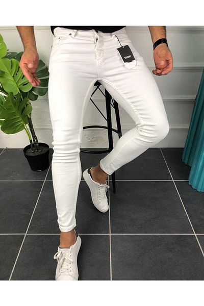 çerme Ανδρικό ανδρικό τζιν παντελόνι White Slim Fit Lycra