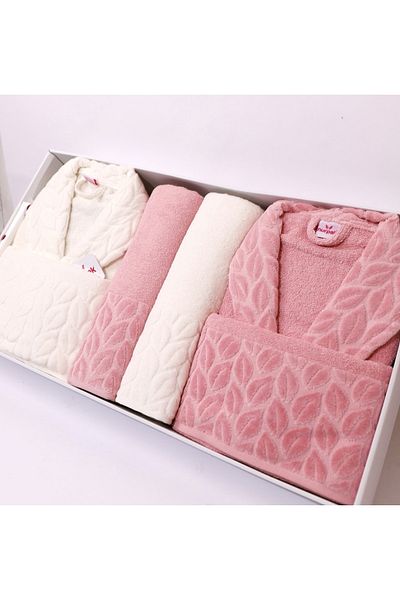 Nurpak Σετ οικογενειακό μπουρνούζι Hazal Jacquard Partial Velvet 8 Piece